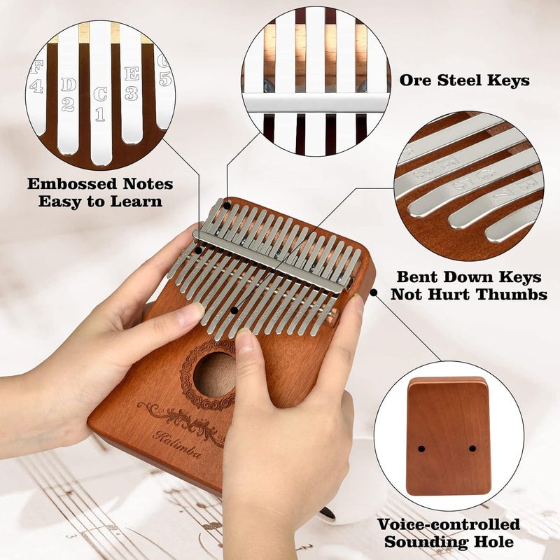 Flyott Kalimba Thumb Piano 17 Keys, Finger Piano Musical Instruments, Mbira Music Kids Gifts Adult Beginners Hand Pianos Brown - Image 4